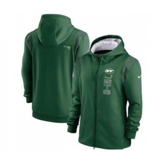 Men's New York Jets 2021 Green Sideline Team Performance Full-Zip Hoodie - Ujersey