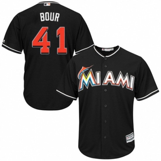 Youth Majestic Miami Marlins #41 Justin Bour Authentic Black Alternate 2 Cool Base MLB Jersey - Ujersey