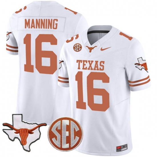 Men's Texas Longhorns #16 Arch Manning White F.U.S.E. Map & SEC Vapor Limited V4 Stitched Jersey - Ujersey