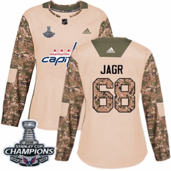 Women's Adidas Washington Capitals #68 Jaromir Jagr Authentic Camo Veterans Day Practice 2018 Stanley Cup Final Champions NHL Jersey - Ujersey