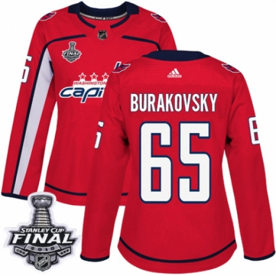 Women's Adidas Washington Capitals #65 Andre Burakovsky Authentic Red Home 2018 Stanley Cup Final NHL Jersey - Ujersey