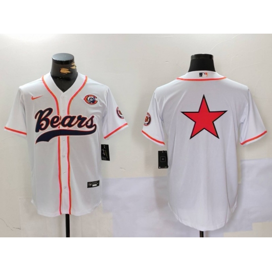 Men's Chicago Bears White Team Big Logo With Cool Base Stitched Baseball Jersey - Ujersey