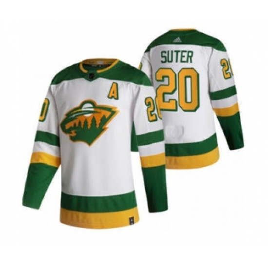 Men's Minnesota Wild #20 Ryan Suter White 2020-21 Reverse Retro Alternate Hockey Jersey - Ujersey