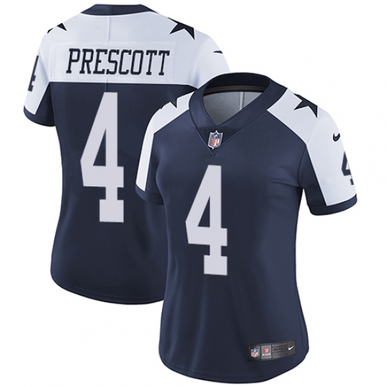 Women's Nike Dallas Cowboys #4 Dak Prescott Navy Blue Throwback Alternate Vapor Untouchable Limited Player NFL Jersey - Ujersey