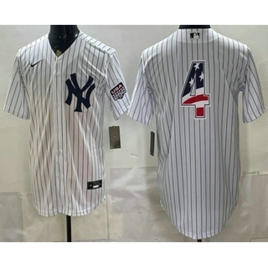 Men's New York Yankees #4 Lou Gehrig White 2026 USA 250 Fourth of July Home Stadium Stitched Jersey - Ujersey