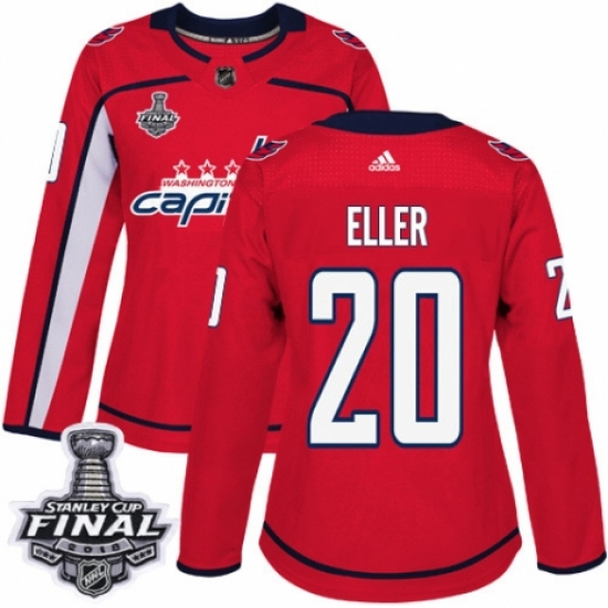 Women's Adidas Washington Capitals #20 Lars Eller Authentic Red Home 2018 Stanley Cup Final NHL Jersey - Ujersey