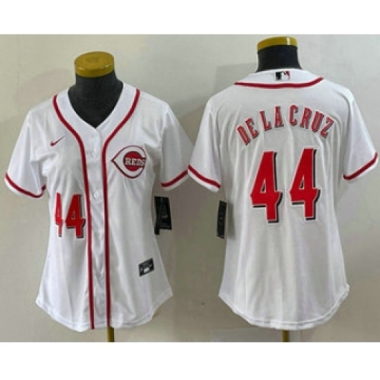 Women's Nike Cincinnati Reds #44 Elly De La Cruz Number White Cool Base Stitched Jersey - Ujersey