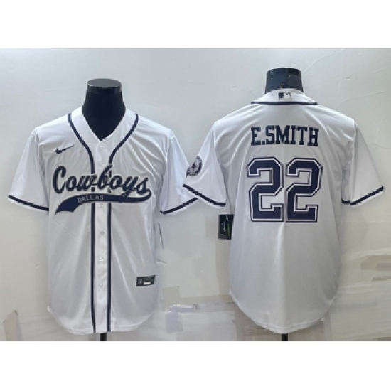 Men's Dallas Cowboys #22 Emmitt Smith White Stitched Cool Base Nike Baseball Jersey - Ujersey