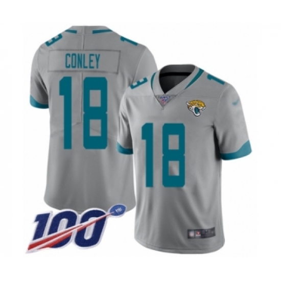 Men's Jacksonville Jaguars #18 Chris Conley Silver Inverted Legend Limited 100th Season Football Jersey - Ujersey