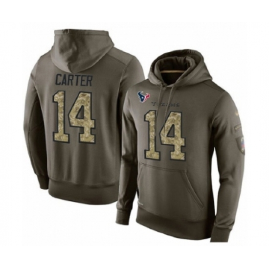 Football Men's Houston Texans #14 DeAndre Carter Green Salute To Service Pullover Hoodie - Ujersey