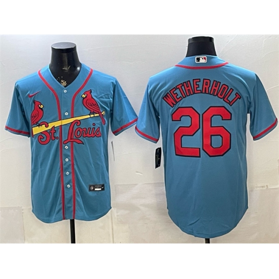 Men's St. Louis Cardinals #26 JJ Wetherholt Blue Cool Base Stitched Baseball Jersey - Ujersey