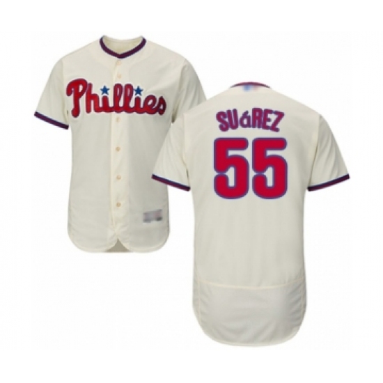 Men's Philadelphia Phillies #55 Ranger Suarez Cream Alternate Flex Base Authentic Collection Baseball Player Jersey - Ujersey
