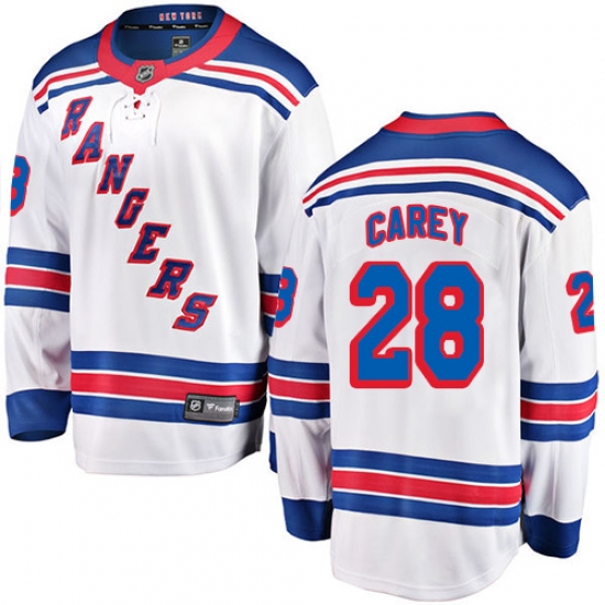 Men's New York Rangers #28 Paul Carey Fanatics Branded White Away Breakaway NHL Jersey - Ujersey