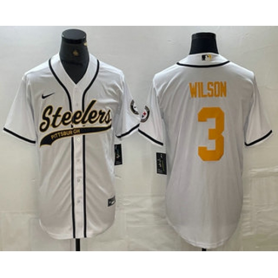Men's Pittsburgh Steelers #3 Russell Wilson White With Cool Base Stitched Baseball Jersey - Ujersey