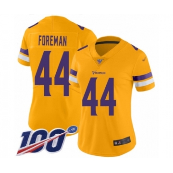 Women's Minnesota Vikings #44 Chuck Foreman Limited Gold Inverted Legend 100th Season Football Jersey - Ujersey