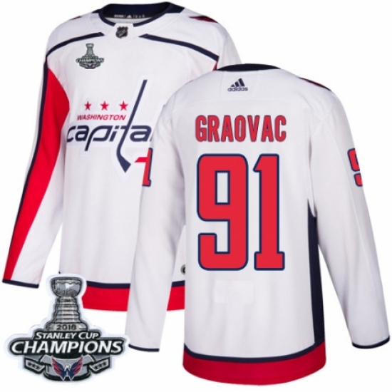 Men's Adidas Washington Capitals #91 Tyler Graovac Authentic White Away 2018 Stanley Cup Final Champions NHL Jersey - Ujersey