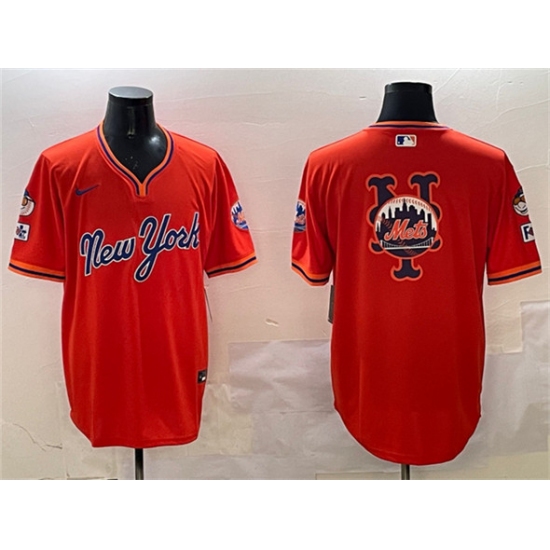 Men's New York Mets Team Big Logo Orange 2025 Spring Training Stitched Baseball Jersey - Ujersey