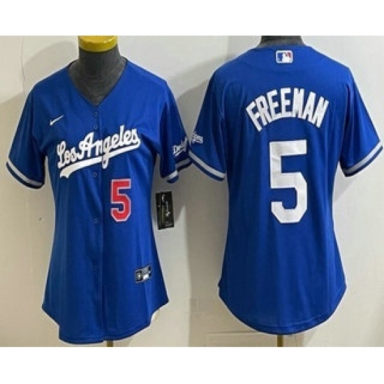 Women's Los Angeles Dodgers #5 Freddie Freeman Blue Alternate Stadium Jersey - Ujersey