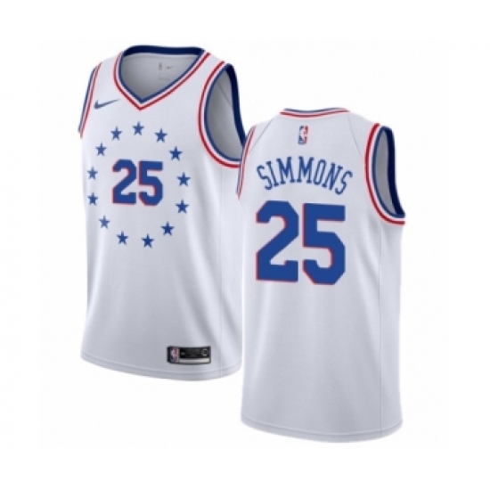 Youth Nike Philadelphia 76ers #25 Ben Simmons White Swingman Jersey - Earned Edition - Ujersey