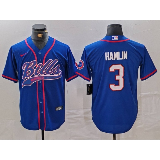 Men's Buffalo Bills #3 Damar Hamlin Blue With Cool Base Stitched Baseball Jersey - Ujersey