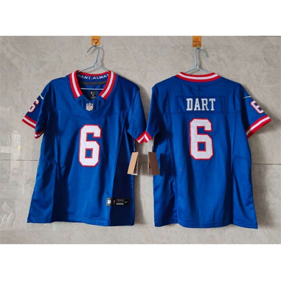 Youth New York Giants #6 Jaxson Dart Blue 2025 Draft F.U.S.E. Throwback Untouchable Limited Stitched Jersey - Ujersey