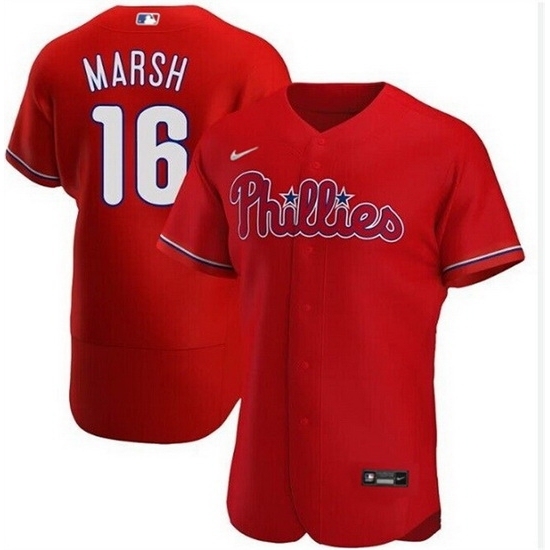 Men Philadelphia Phillies #16 Brandon Marsh Red Flex Base Stitched Baseball Jersey - Ujersey