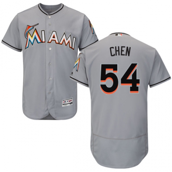 Men's Majestic Miami Marlins #54 Wei-Yin Chen Grey Road Flex Base Authentic Collection MLB Jersey - Ujersey
