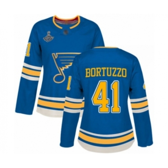 Women's St. Louis Blues #41 Robert Bortuzzo Authentic Navy Blue Alternate 2019 Stanley Cup Champions Hockey Jersey - Ujersey