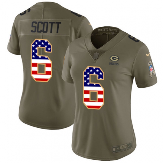 Women's Nike Green Bay Packers #6 JK Scott Limited Olive USA Flag 2017 Salute to Service NFL Jersey - Ujersey