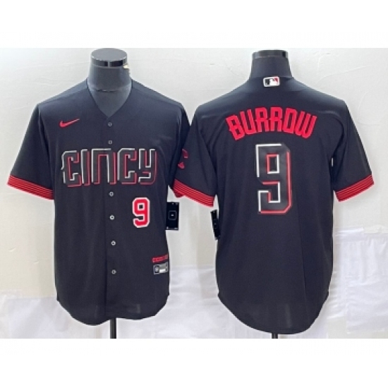 Men's Nike Cincinnati Reds #9 Joe Burrow Number Black 2023 City Connect Cool Base Stitched Baseball Jersey - Ujersey
