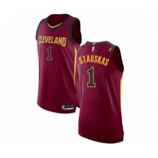 Men's Cleveland Cavaliers #1 Nik Stauskas Authentic Maroon Basketball Jersey - Icon Edition - Ujersey