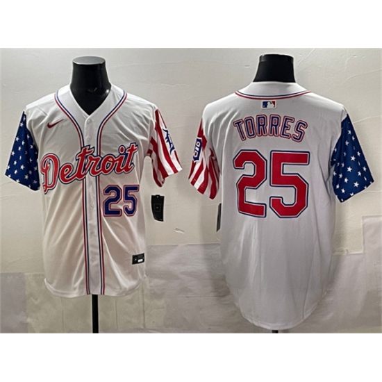 Men's Detroit Tigers #25 Gleyber Torres White 2025 Memorial Day Vapor Premier Limited Stitched Baseball Jersey - Ujersey