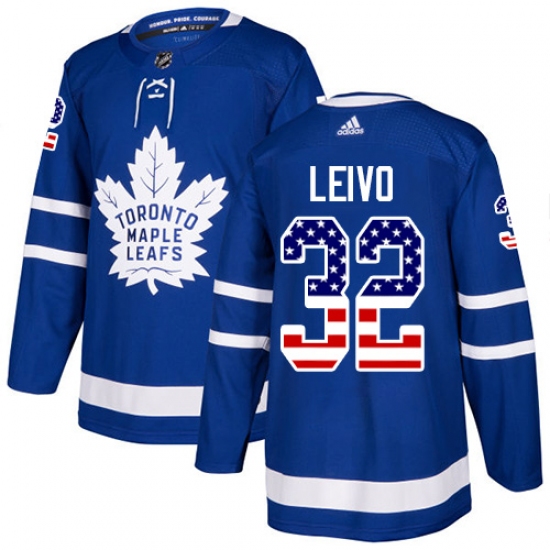 Men's Adidas Toronto Maple Leafs #32 Josh Leivo Authentic Royal Blue USA Flag Fashion NHL Jersey - Ujersey