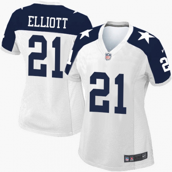Women's Nike Dallas Cowboys #21 Ezekiel Elliott Limited White Throwback Alternate NFL Jersey - Ujersey
