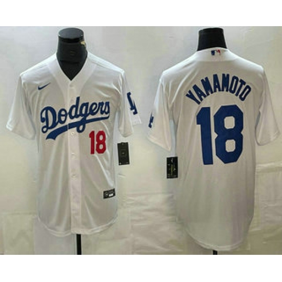 Men's Los Angeles Dodgers #18 Yoshinobu Yamamoto Number White Stitched Cool Base Nike Jersey - Ujersey