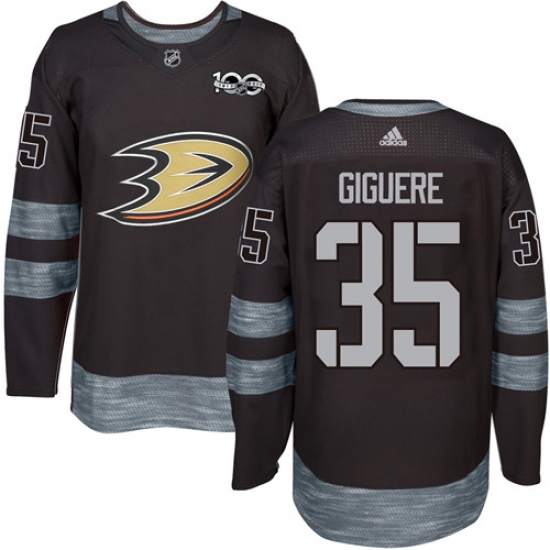Men's Adidas Anaheim Ducks #35 Jean-Sebastien Giguere Authentic Black 1917-2017 100th Anniversary NHL Jersey - Ujersey