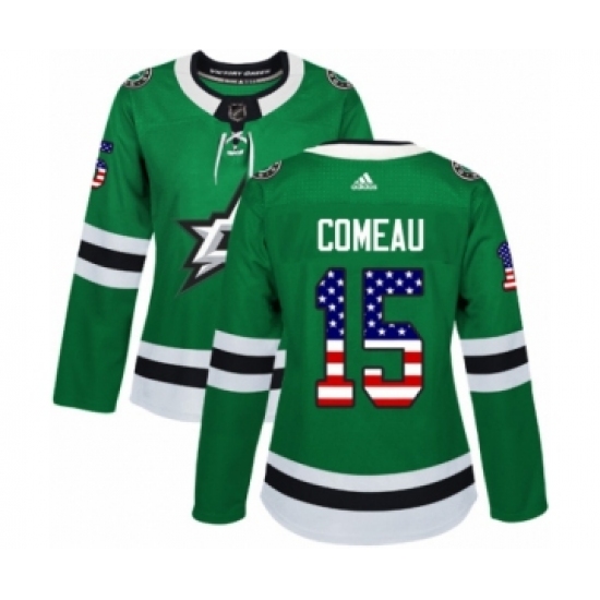 Women's Adidas Dallas Stars #15 Blake Comeau Authentic Green USA Flag Fashion NHL Jersey - Ujersey