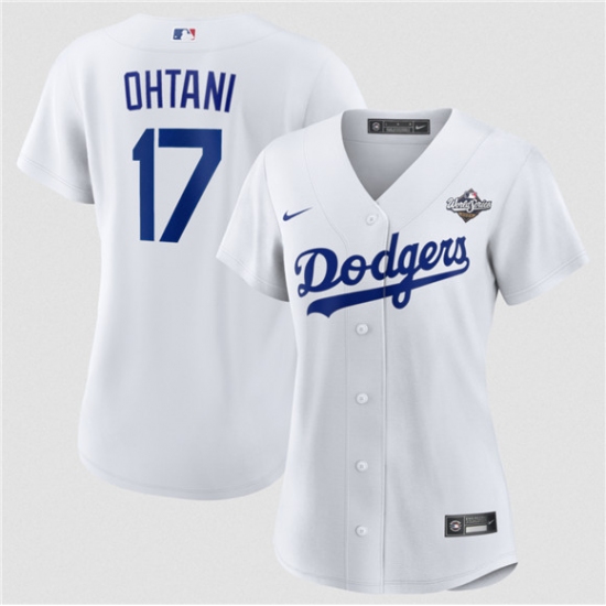 Women's Los Angeles Dodgers #17 Shohei Ohtani White 2025 World Series Home Cool Base Stitched Baseball Jersey(Run Small) - Ujersey