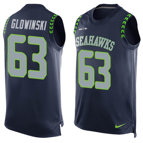 Men's Nike Seattle Seahawks #63 Mark Glowinski Limited Steel Blue Player Name & Number Tank Top NFL Jersey - Ujersey