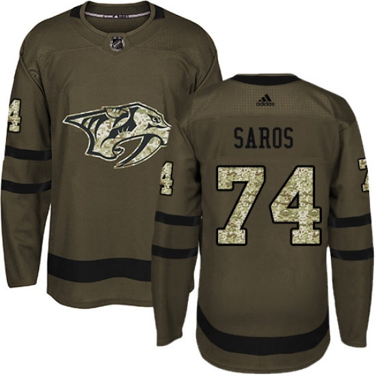 Men's Adidas Nashville Predators #74 Juuse Saros Authentic Green Salute to Service NHL Jersey - Ujersey