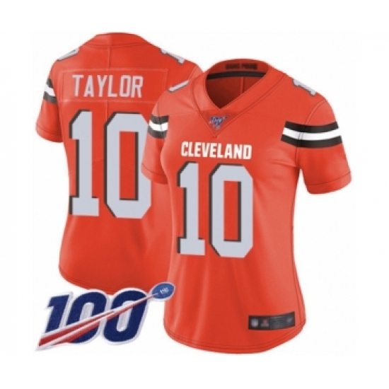 Women's Cleveland Browns #10 Taywan Taylor Orange Alternate Vapor Untouchable Limited Player 100th Season Football Jersey - Ujersey