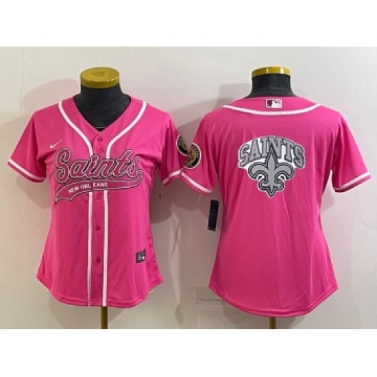 Women's New Orleans Saints Pink Team Big Logo With Patch Cool Base Stitched Baseball Jersey - Ujersey