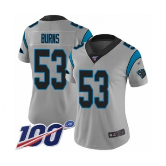 Women's Carolina Panthers #53 Brian Burns Silver Inverted Legend Limited 100th Season Football Jersey - Ujersey