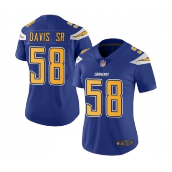 Women's Los Angeles Chargers #58 Thomas Davis Sr Limited Electric Blue Rush Vapor Untouchable Football Jersey - Ujersey