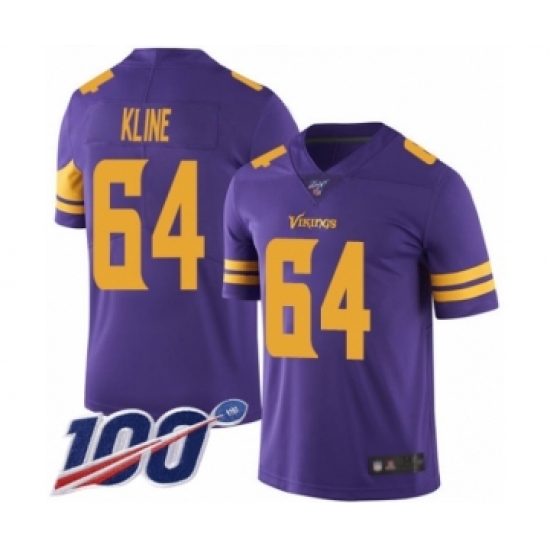 Men's Minnesota Vikings #64 Josh Kline Limited Purple Rush Vapor Untouchable 100th Season Football Jersey - Ujersey
