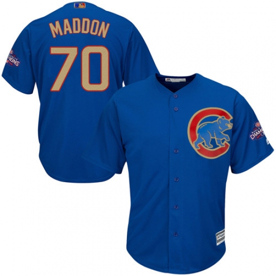 Youth Majestic Chicago Cubs #70 Joe Maddon Authentic Royal Blue 2017 Gold Champion Cool Base MLB Jersey - Ujersey