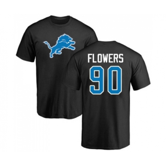 Football Detroit Lions #90 Trey Flowers Black Name & Number Logo T-Shirt - Ujersey