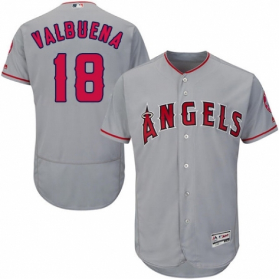Men's Majestic Los Angeles Angels of Anaheim #18 Luis Valbuena Grey Road Flex Base Authentic Collection MLB Jersey - Ujersey