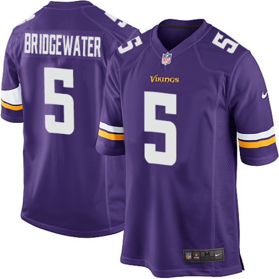 Men's Nike Minnesota Vikings #5 Teddy Bridgewater Game Purple Team Color NFL Jersey - Ujersey