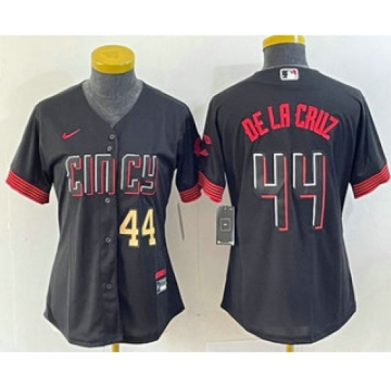 Women's Nike Cincinnati Reds #44 Elly De La Cruz Number Black 2023 City Connect Cool Base Stitched Baseball Jersey1 - Ujersey